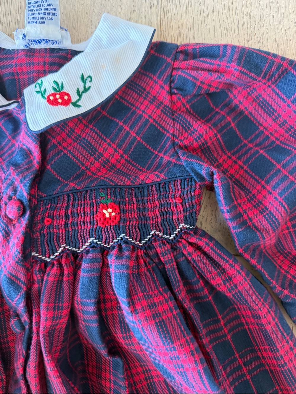 Vintage Fried Knit Creations Baby Romper 18M Plaid Smocked Heirloom - Picture 2 of 4
